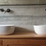 Double Vanity with Oak Slats