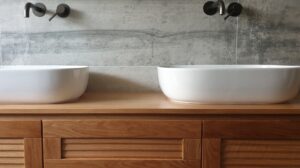 Double Vanity with Oak Slats - Image 2