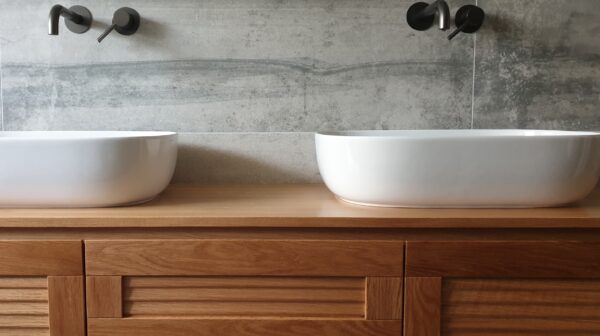 Double Vanity with Oak Slats - Image 2
