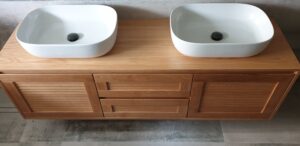 Double Vanity with Oak Slats - Image 3