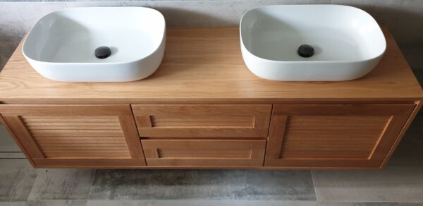 Double Vanity with Oak Slats - Image 3