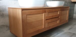 Double Vanity with Oak Slats - Image 5